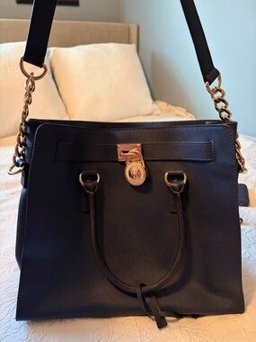 Michael Kors navy Saffiano Leather Satchel with Gold Hardware matching wallet